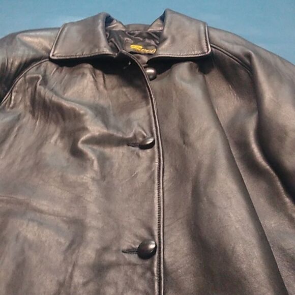 Vintage Reed Women's Black Leather Lg-XL? Swing Three Button Soft Roll cuffCoat - Picture 5 of 13